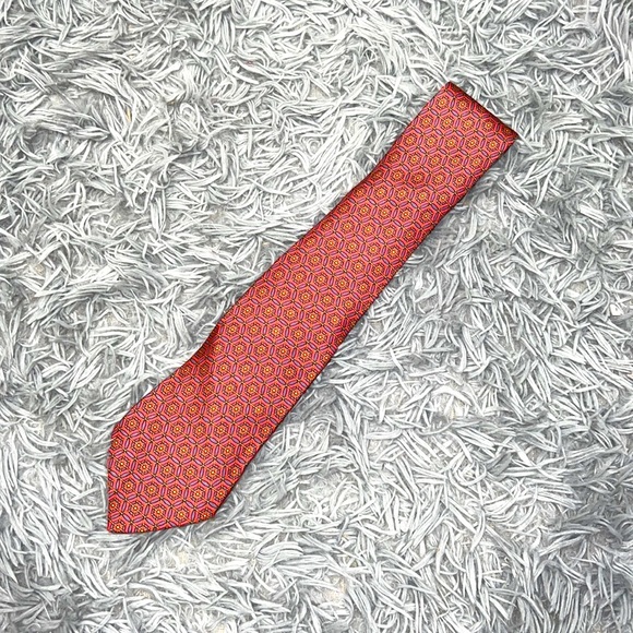 Hermes Other - • Hermes • Authentic Mens Silk Red Blue Gold Printed Tie